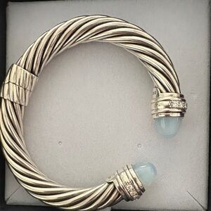 David Yurman Silver Bracelet with Diamonds Chalcedon  gems signed. FIRM $.